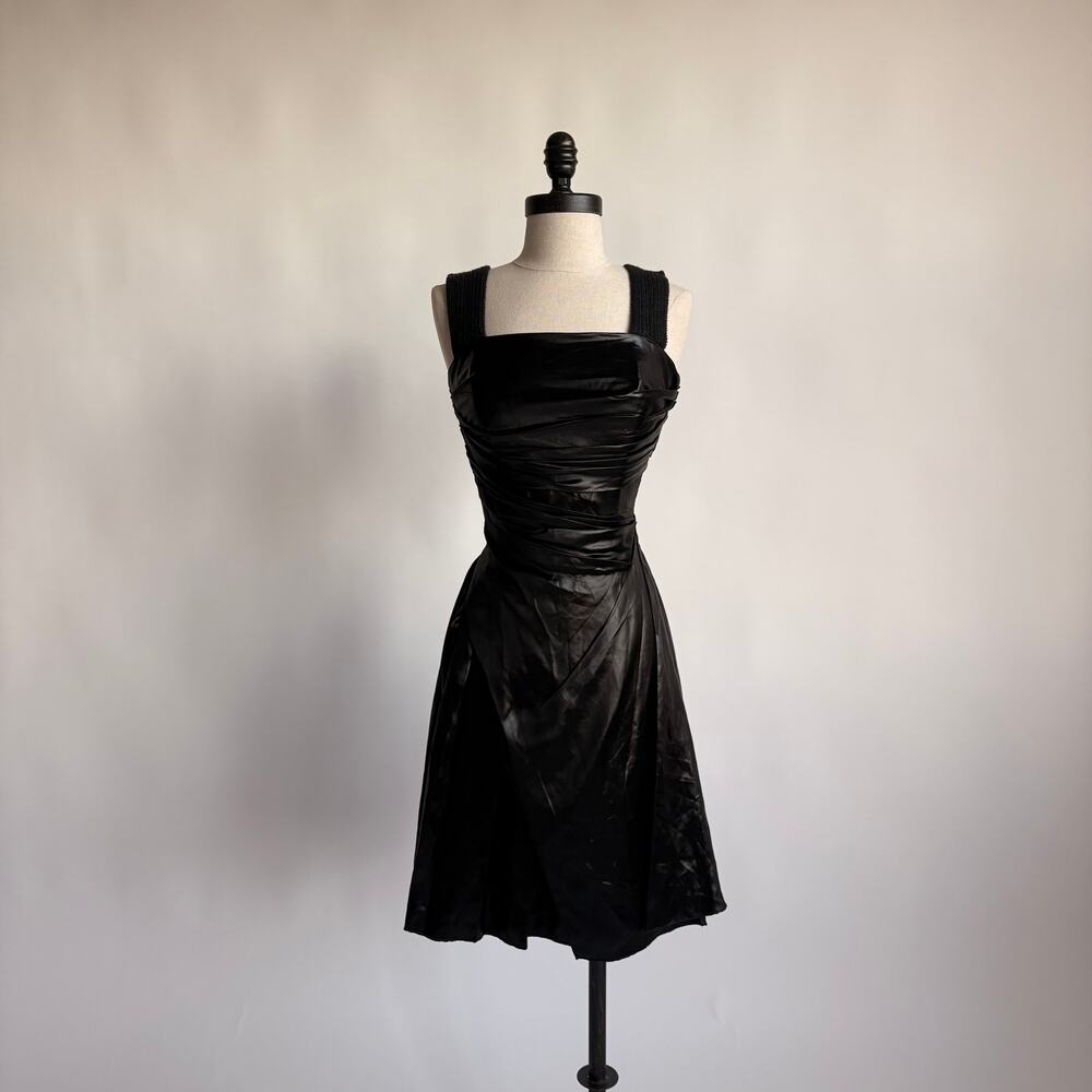 Prada Black Draped Tech Satin A-Line Cocktail Dress - SS 2006